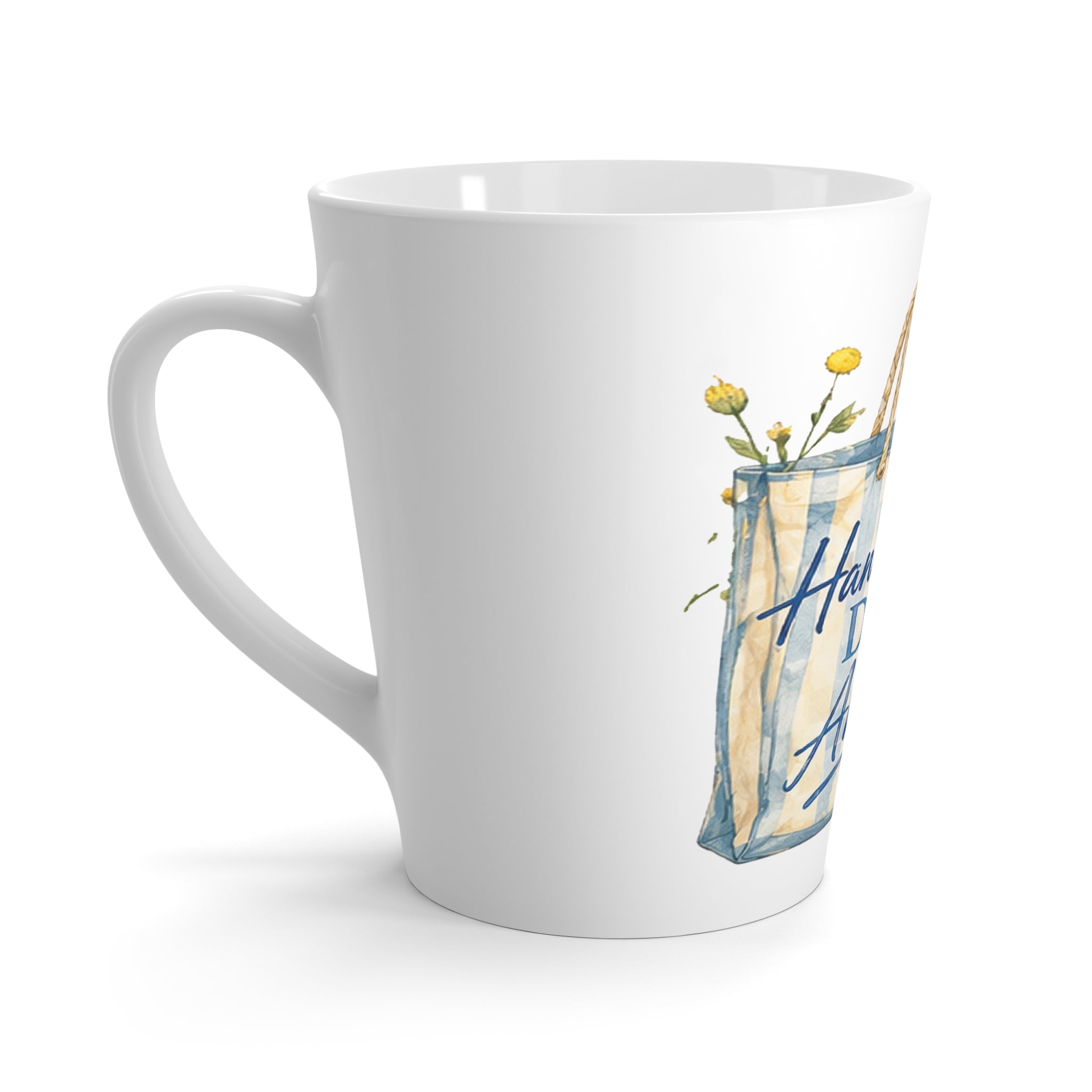 Latte Mug — "Handmade Days Ahead" Beach Tote Ceramic Coffee Cup