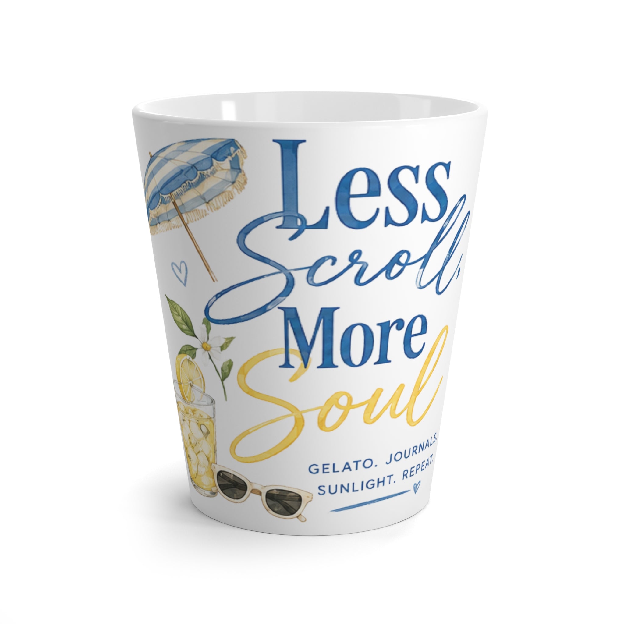 Latte Mug - "Less Scrolling More Soul" Summer Beach Coffee Cup